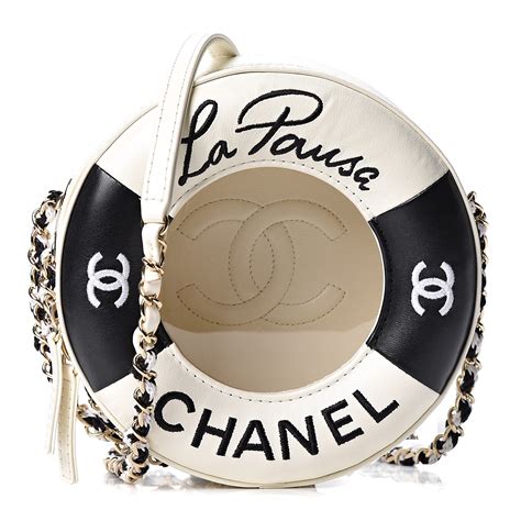 CHANEL Lambskin Coco Lifesaver Round Bag Black White